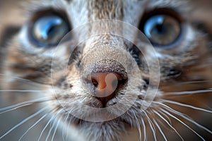 Cute Kitten Close up Portrait, Fun Animal Looking into Camera, Baby Cat Nose, Wide Angle Lens