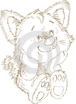 The cute kitten contour silhouette coloring page digital stamp illustration