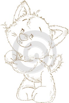 The cute kitten contour silhouette coloring page digital stamp illustration