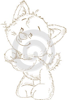 The cute kitten contour silhouette coloring page digital stamp illustration photo