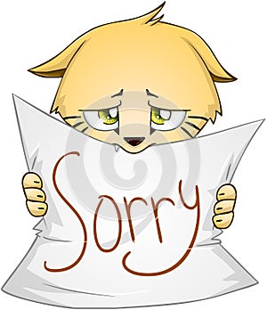 Cute Kitten Holds Sign Of Apology