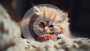 Cute kitten playing with a yellow woolen ball, looking playful generated by AI