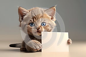 cute kitten with a pure form for text, isolated on a light brown background