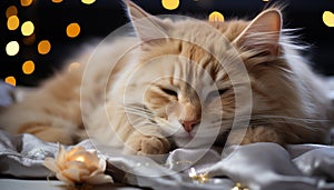 Cute kitten sleeping, fluffy fur, staring with softness and love generated by AI