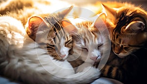 Cute kitten sleeping, nature softness, playful friendship outdoors generated by AI