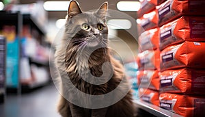 Cute kitten staring at fish in pet store generated by AI