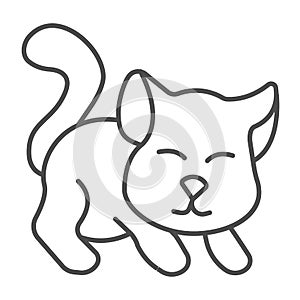 Cute kitten thin line icon, domestic animals concept, cat silhouette sign on white background, playing kitten icon in