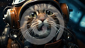 Cute kitten wearing headphones, playful dog with sports helmet generated by AI
