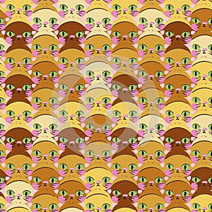 Cute kittens heads seamless vector tessellation pattern in warm mustard yellows