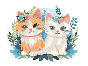 Cute kittens isolated on white, illustration generated by ai