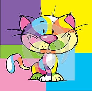 Cute Kitty Cartoon Colorful Cat Pop Art Design Frame - vector