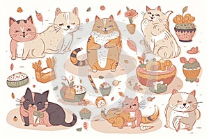 Cute kitty cat vector illustration set with different cat breeds