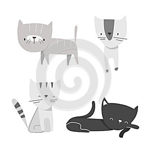 Cute kitty cat vector illustration set with different cat breeds.