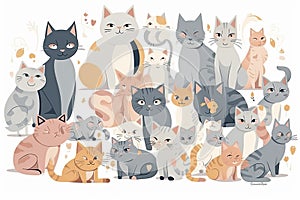 Cute kitty cat vector illustration set with different cat breeds