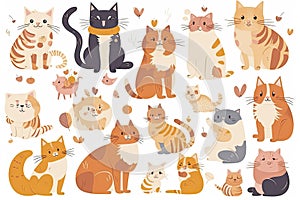 Cute kitty cat vector illustration set with different cat breeds