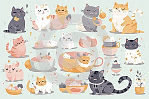 Cute kitty cat vector illustration set with different cat breeds