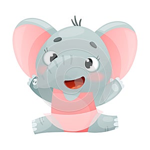 Cute kitty elephant in pink tutu dress. Funny baby animal dancing cartoon vector illustration