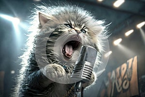 cute kitty singing glam metal on stage photo