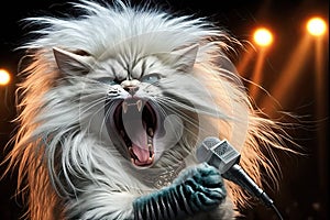 cute kitty singing glam metal on stage photo