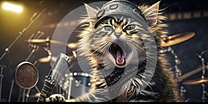 cute kitty singing glam metal on stage