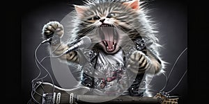 cute kitty singing glam metal on stage photo