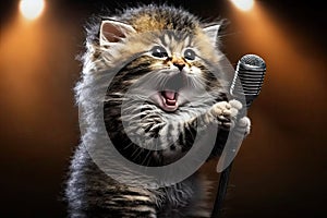 cute kitty singing glam metal on stage photo