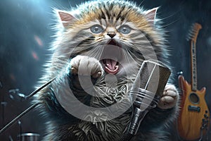 cute kitty singing glam metal on stage