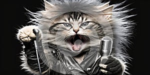 cute kitty singing glam metal on stage photo