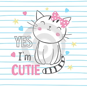 Cute kitty. T-shirt graphic for kid`s clothing