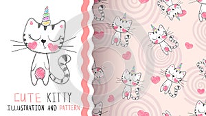 Cute kitty unicorn - seamless pattern.