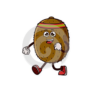Cute Kiwi fruit character jogging. Fruit character icon concept isolated. Emoji Sticker. flat cartoon style Vector