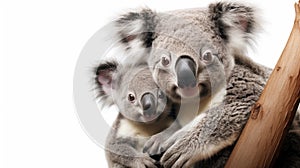 Cute Koala Bear with Baby and copyspace