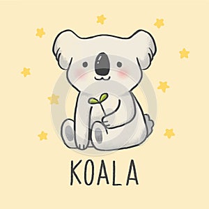 Cute Koala cartoon hand drawn style
