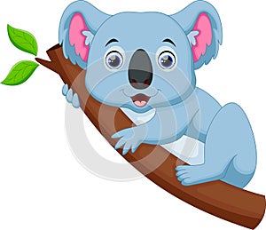 Cute koala cartoon on a tree