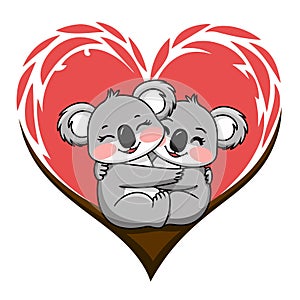 Cute Koala Couple Hugging with Heart Background Vector Illustration photo