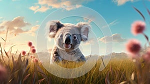 Cute Koala Grazing In A Spectacular Field - Rendered In Cinema4d photo