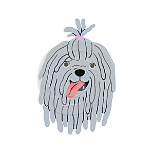 Cute Komondor puppy avatar. Funny canine head of Hungarian sheepdog. Amusing corded mop dog, face portrait. Happy pup