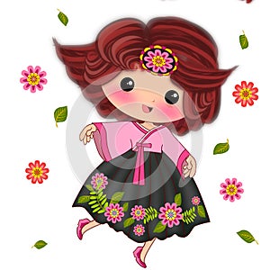 Cute Korean girl cartoon isolated