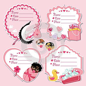 Cute label set with items for newborn baby girl