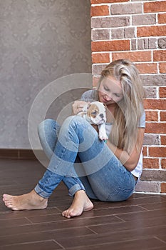 Cute lady woman with puppy