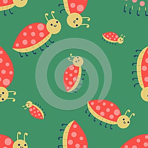 Cute ladybug cartoon red insect nature bug isolated beetle hand drawn vector illustration.