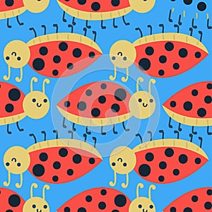 Cute ladybug cartoon red insect nature bug isolated beetle hand drawn vector illustration.