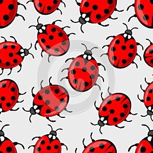 Cute ladybug on white background. Vector ladybird seamless background