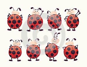 Cute Ladybugs with different facial expressions