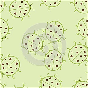 Cute ladybugs green and brown seamless pattern