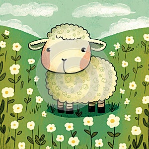 Cute lamb in a geen field