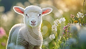 Cute lamb on meadow