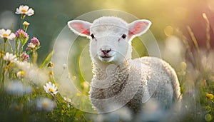 Cute lamb on meadow