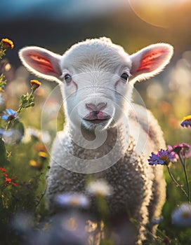Cute lamb on meadow