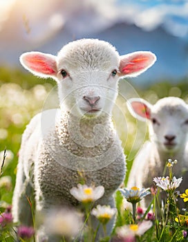 Cute lamb on meadow